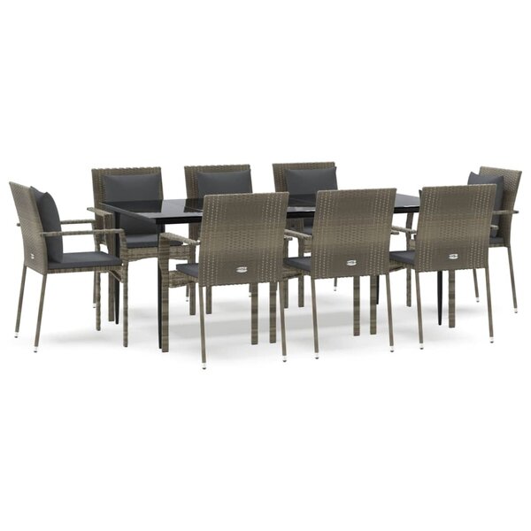 vidaXL Ensemble à manger de jardin 9Pièces et coussins noir et gris