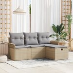 vidaXL Ensemble de canapé de jardin 4 pièces avec coussins Beige Poly Rotin