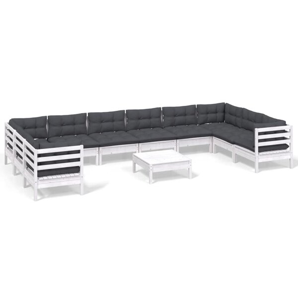 vidaXL Salon de jardin 11 Pièces avec coussins blanc bois de pin