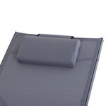 Bain de soleil transat design contemporain inclinable multi-positions repose-pied réglable tétière incluse alu textilène gris