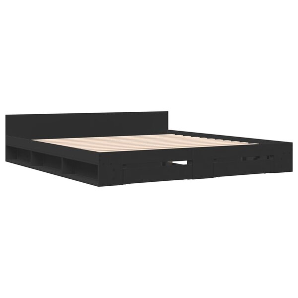 vidaXL Cadre de lit avec tiroirs noir 200x200 cm bois d'ingénierie