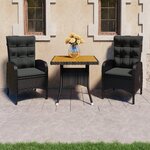 vidaXL Ensemble à dîner de jardin 3 Pièces Résine tressée et acacia Noir