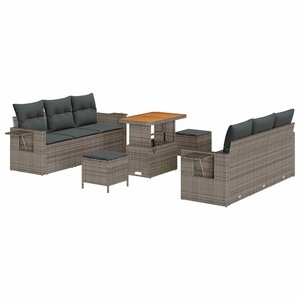 vidaXL Ensemble de canapé de jardin avec coussin 9 Pièces Gris polyrotin