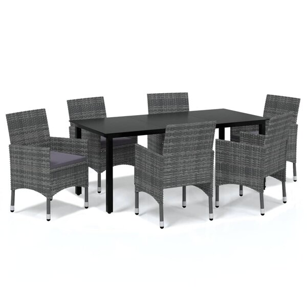 vidaXL Ensemble à manger de jardin coussins 7Pièces Résine tressée Gris
