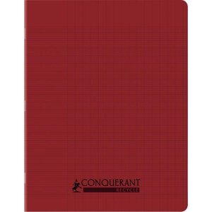 Cahier recyclé et recyclable  96 pages seyès 90 g  couverture polypropylène rouge  format 17 x 22 cm CONQUERANT