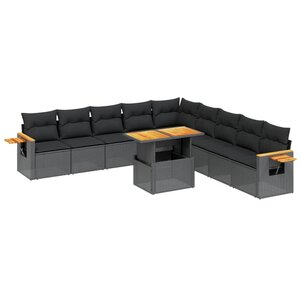 vidaXL Salon de jardin 11 Pièces avec coussins noir résine tressée