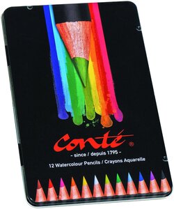 Boîte Métal de 12 CRAYONS AQUARELLABLES Mine aquarellable 12 Couleurs CONTÉ