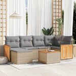 vidaXL Salon de jardin avec coussins 7 Pièces beige résine tressée
