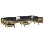 vidaXL Salon de jardin avec coussins 11 Pièces bois de pin imprégné