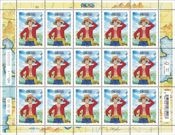 Feuille de 15 timbres - One Piece - Lettre verte