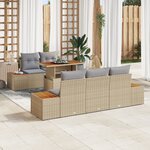 vidaXL Ensemble de Salle à Manger de Jardin 6 Pièces avec Coussins Beige Poly Rattan Acacia