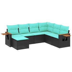 vidaXL Salon de jardin 7 Pièces avec coussins noir résine tressée