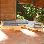 vidaXL Salon de jardin 8 Pièces avec coussins gris Bois de pin massif