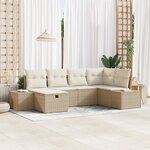 vidaXL Ensemble de Canapés de Jardin 6 Pièces avec Coussins Beige Poly Rattan