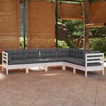 vidaXL Salon de jardin 6 Pièces avec coussins blanc bois de pin solide