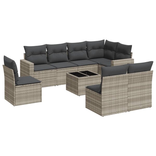 vidaXL Salon de jardin 9 Pièces avec coussins gris clair résine tressée