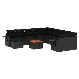 vidaXL Salon de jardin 12 Pièces avec coussins noir résine tressée