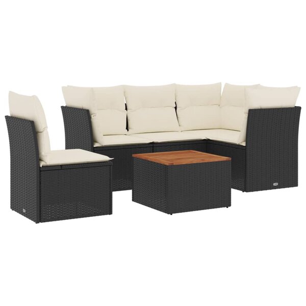 vidaXL Salon de jardin 6 Pièces avec coussins noir résine tressée
