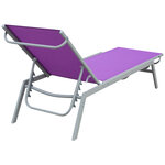 Bain de soleil transat - chaise longue - design contemporain - dossier inclinable multi-positions - métal époxy textilène mauve - dim. 170 x 58 x 97 cm