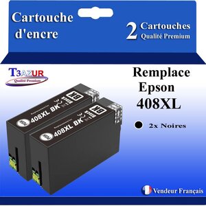 T3AZUR - 2x Cartouches compatibles avec Epson WorkForce Pro WF-C4810DTWF 408 408L 408XL - Noire