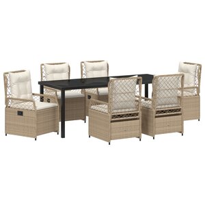 vidaXL Ensemble de Salle à Manger de Jardin de 7 Pièces Beige Poly Rattan