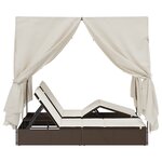 Chaise longue double vidaXL avec toit et rideaux en rotin poly marron