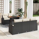 Ensemble de canapés de jardin 6 pièces avec coussins noir en rotin synthétique