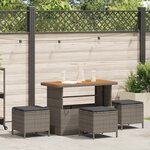 Ensemble de salle à manger de jardin 4 pièces avec coussins gris en poly rotin et acacia