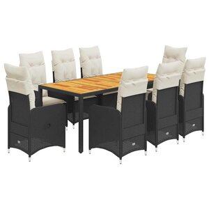 vidaXL Ensemble de bistro de jardin 9 Pièces coussins noir poly rotin