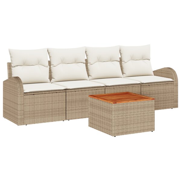 Ensemble de 5 Pièces de Canapés de Jardin avec Coussins Beige Poly Rattan Acacia