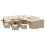 Ensemble 14 pièces de canapé de jardin avec coussins Beige Poly Rotin