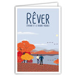 Carte RÊVER l'avenir et le rendre possible avec Enveloppe - Affichette Mini Poster Format 17x11 5cm Style Rétro Vintage Illustration Graphique - Couple Arbres Automne Migration Oiseaux