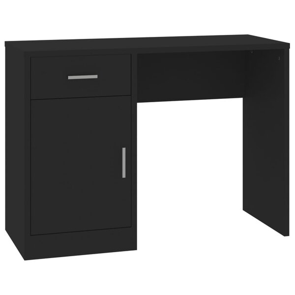 Bureau table poste de travail meuble d'ordinateur informatique étude avec tiroir et armoire 100 x 40 x 73 cm bois ingénierie noir 02_0023454