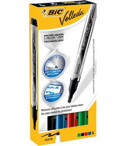 Etui 4 Feutres tableau blanc effaçable LIQUID INK Pocket Pointe Ogive Moy. N/B/R/V VELLEDA