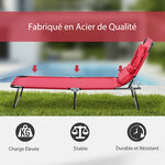 Bain de soleil pliable transat inclinable 4 positions chaise longue de lecture 3 coussins fournis rouge
