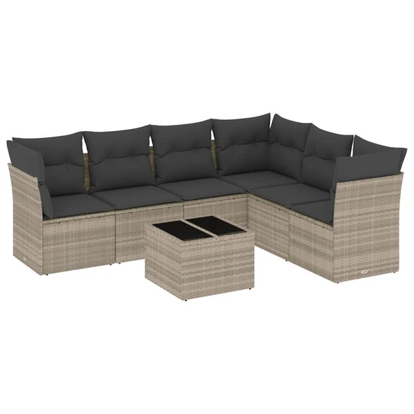 vidaXL Salon de jardin avec coussins 7 Pièces gris clair résine tressée