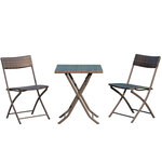 Ensemble meubles de jardin design table carré et chaises pliables résine tressée imitation rotin marron