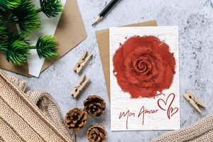 Carte à planter rose mon amour