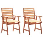 vidaXL Chaises à manger d'extérieur lot de 2 et coussins Acacia massif