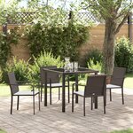 Ensemble repas de jardin 5 pièces avec coussins en poly rotin marron