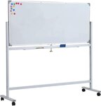 Tableau magnétique blanc à roulettes double face effaçable cadre en aluminium 120 x 60 cm incluant aimants marqueurs rigole panneau magnétique aimanté 01_0000304