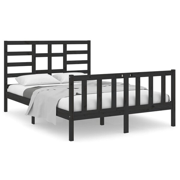 vidaXL Cadre de lit Noir Bois massif 140x190 cm