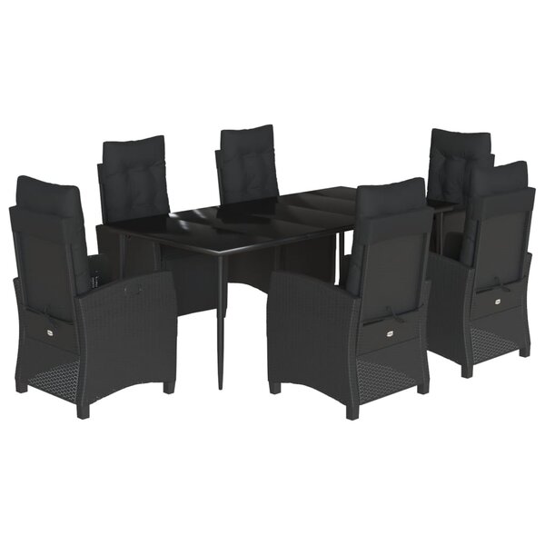 vidaXL Ensemble à manger de jardin coussins 7Pièces Noir Résine tressée