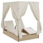 Transat double vidaXL avec toit et rideaux en polyrotin beige