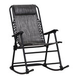 Fauteuil à bascule rocking chair pliable de jardin dim. 94L x 64l x 110H cm acier époxy textilène gris chiné