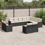 vidaXL Salon de jardin 12 Pièces avec coussins noir résine tressée