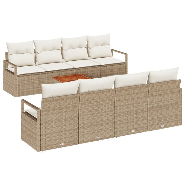 vidaXL Ensemble de Canapé de Jardin 9 pièces avec Coussins Beige Rattan Poly Acacia