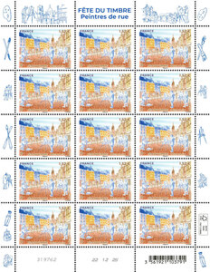Feuille de 15 timbres - Fête du timbre - Arts de la rue - Peintres de rue - Lettre Verte