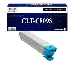 T3AZUR - Toner compatible avec Samsung CLT-C809S pour Samsung CLX9201NA CLX9251NA CLX9301NA MultiXpress C9201NA C9251NA C9301NA - Cyan