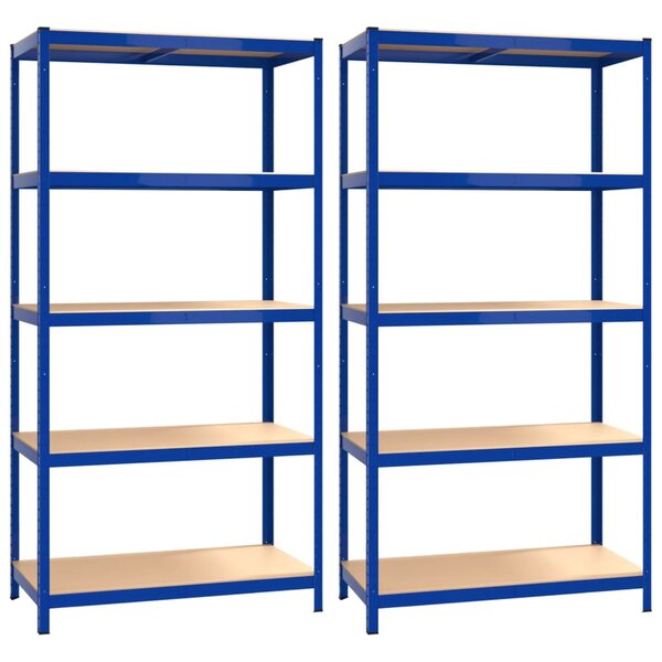 vidaXL Étagères à 5 niveaux 2Pièces Bleu Acier et bois d'ingénierie